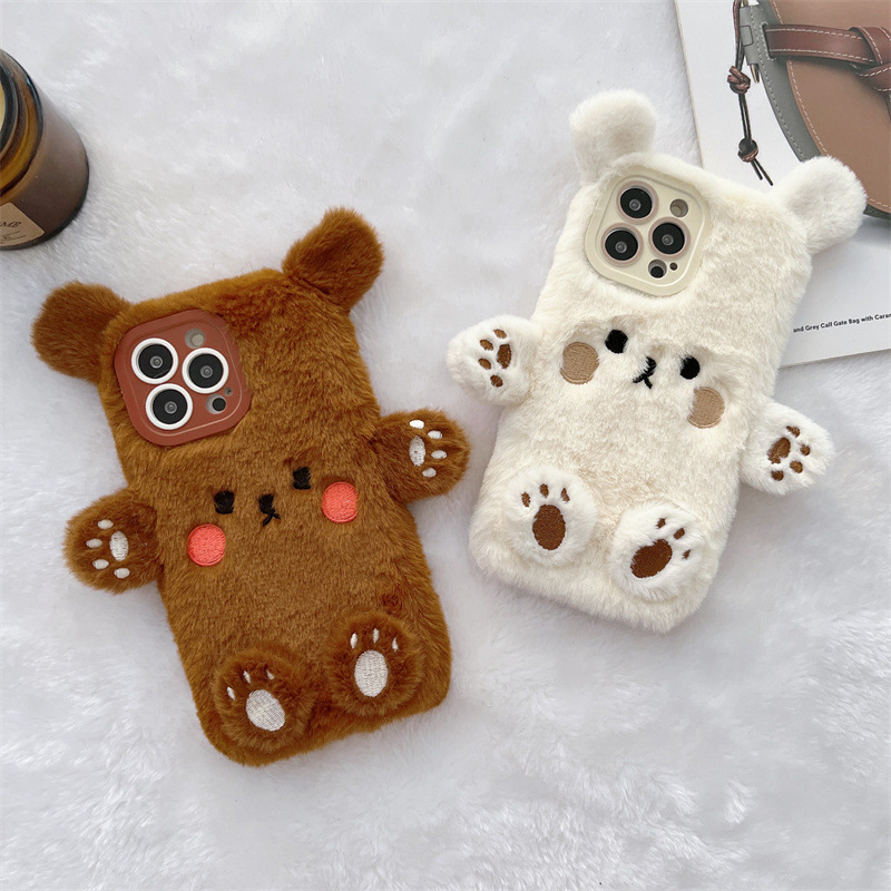 Phone Cases Popular - Korean 3D Cartoon Bear Fluffy Plush