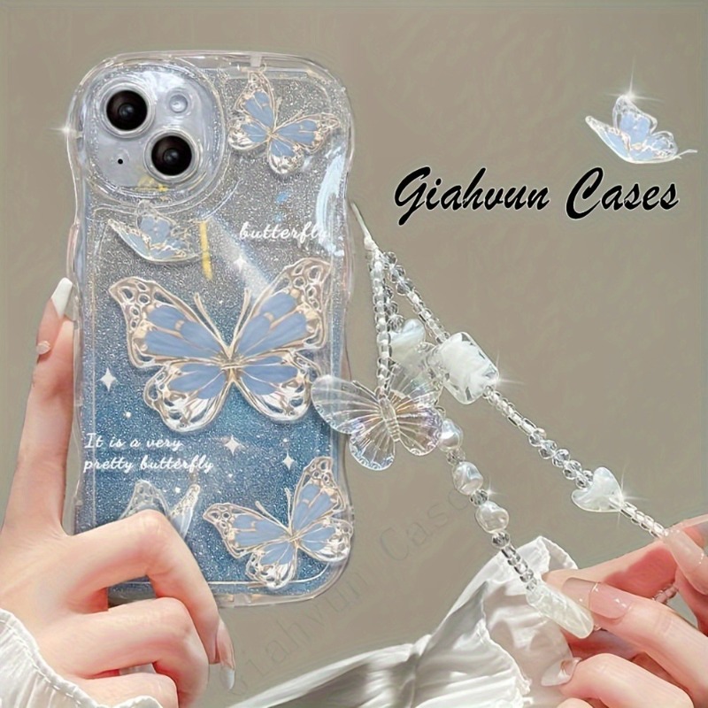 INS Butterfly Pattern Cream Wa - Phone Cases With Charms ulasan dan harga